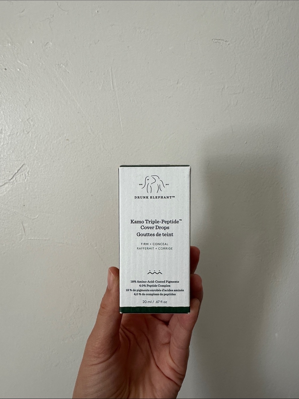 Drunk Elephant Kamo Triple-Peptide Cover Drops - White with Dark Green Accent